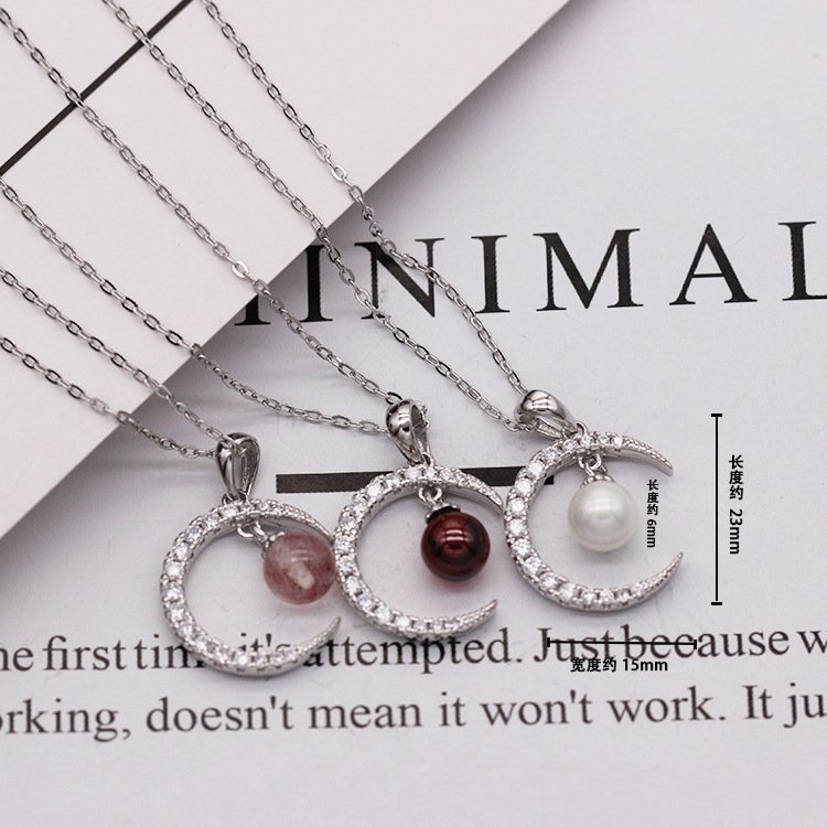S925 pure silver plated platinum garnet crescent moon necklace simple and grace valentine's day gift from Japan and Korea S925 pure silver plated platinum garnet crescent moon necklace simple and grace valentine's day gift from Japan and Korea