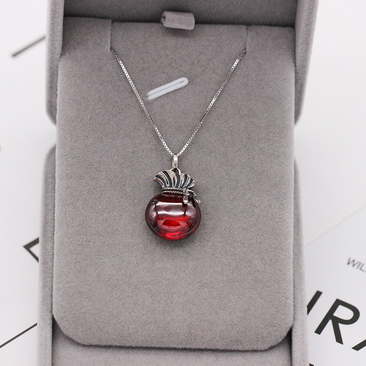 S925 pure silver vintage garnet gourd necklace simple and versatile fashion valentine&#039;s day gift Japan and South Korea popular accessories