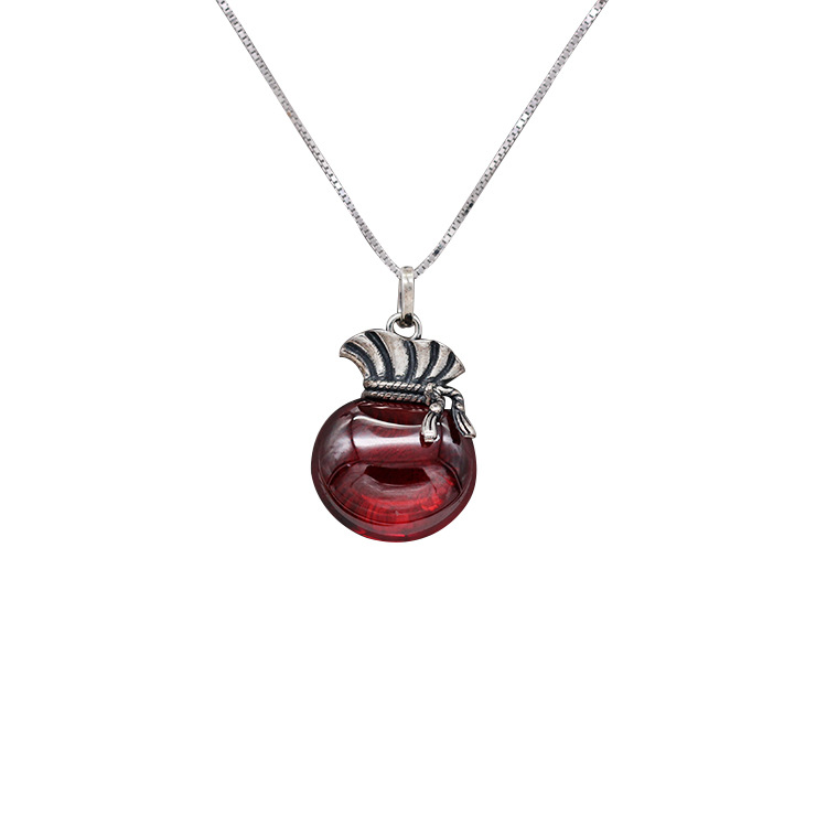S925 pure silver vintage garnet gourd necklace simple and versatile fashion valentine&#039;s day gift Japan and South Korea popular accessories