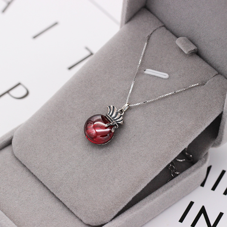 S925 pure silver vintage garnet gourd necklace simple and versatile fashion valentine&#039;s day gift Japan and South Korea popular accessories