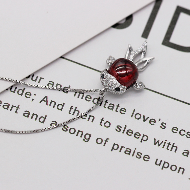 S925 pure silver plated platinum use garnet goldfish necklace simple and stylish valentine 's day gift popular in Chesapeake and Japan
