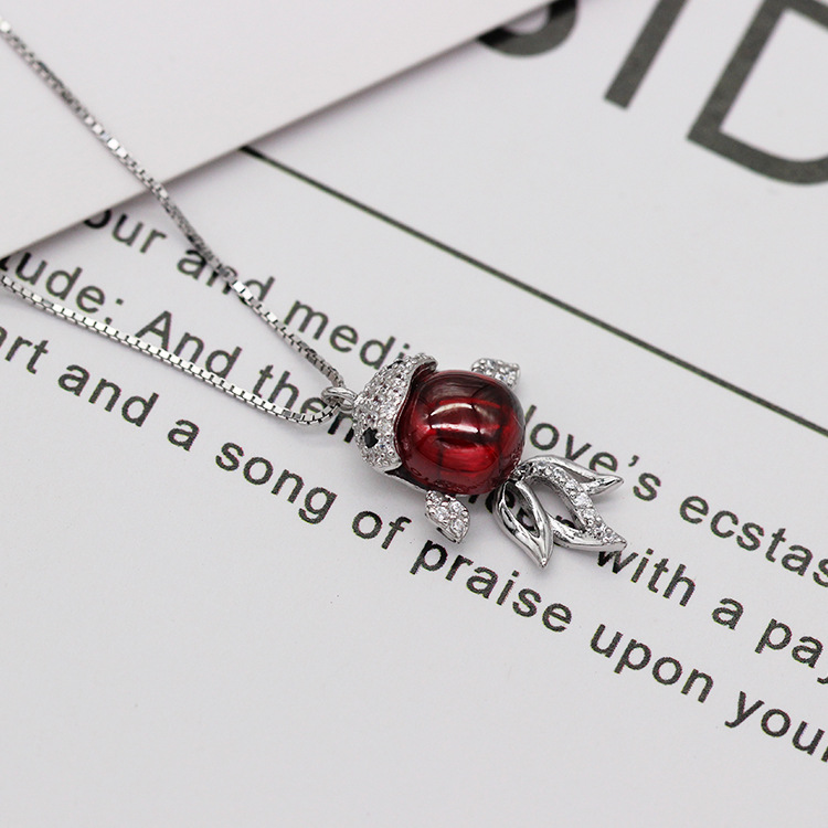 S925 pure silver plated platinum use garnet goldfish necklace simple and stylish valentine 's day gift popular in Chesapeake and Japan