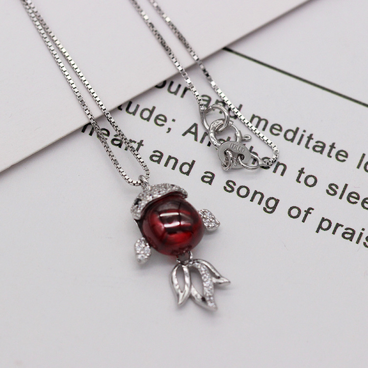 S925 pure silver plated platinum use garnet goldfish necklace simple and stylish valentine 's day gift popular in Chesapeake and Japan