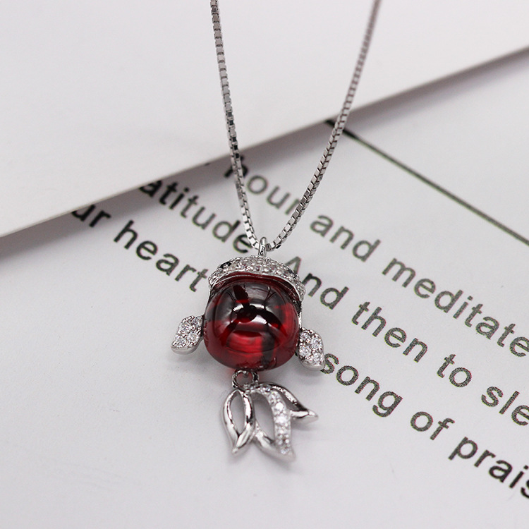 S925 pure silver plated platinum use garnet goldfish necklace simple and stylish valentine 's day gift popular in Chesapeake and Japan