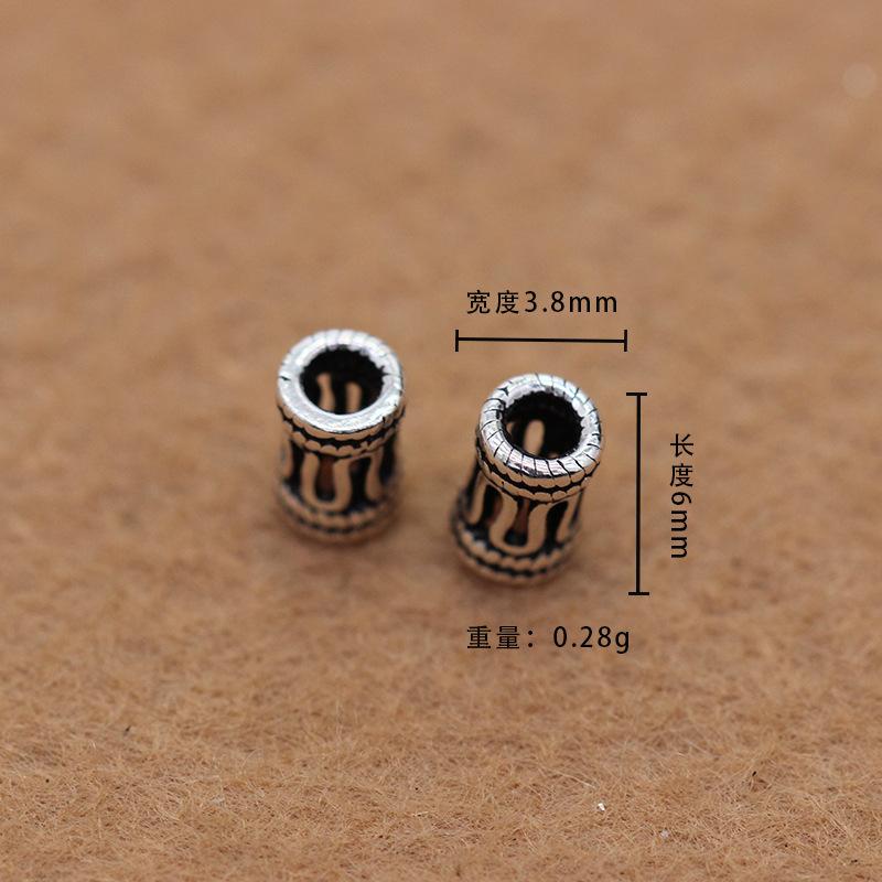 Geometric Regulation S925 Sterling Silver Accessories wholesale DIY bracelet Garnet Beaded Partition Hollowed out Beads - Out Beads
