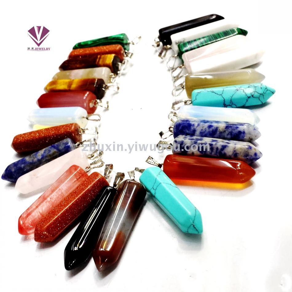 Black Onyx Turquoise Powder Crystal Amethyst Tiger Eye Jewelry Accessories Hexagon Crystal Pendant