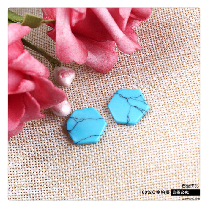 Turquoise hexagonal ring ring face diy hand fashion accessories scatter beads accessories accessories