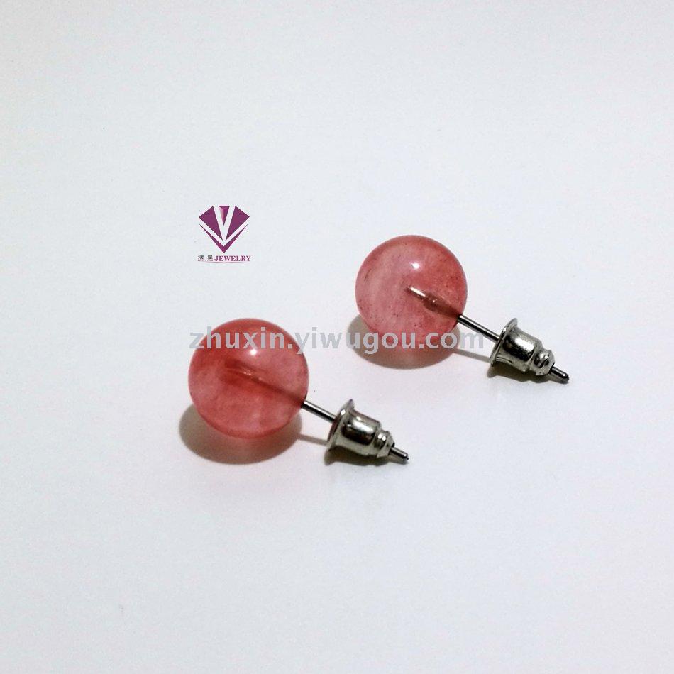 10mm Natural Stone Stud Earrings Jewelry Black Onyx Turquoise Pink Crystal Blue Sand Earrings Earrings