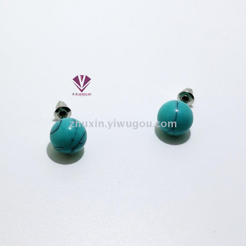 10mm Natural Stone Stud Earrings Jewelry Black Onyx Turquoise Pink Crystal Blue Sand Earrings Earrings