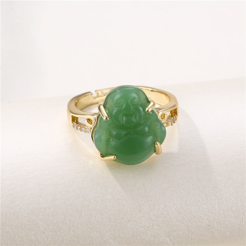 Amazon Maitreya Buddha Ring Copper Plating 18K Gold Inlaid with Jade Rings One Size Open Ring Buddha Bracelet for Women