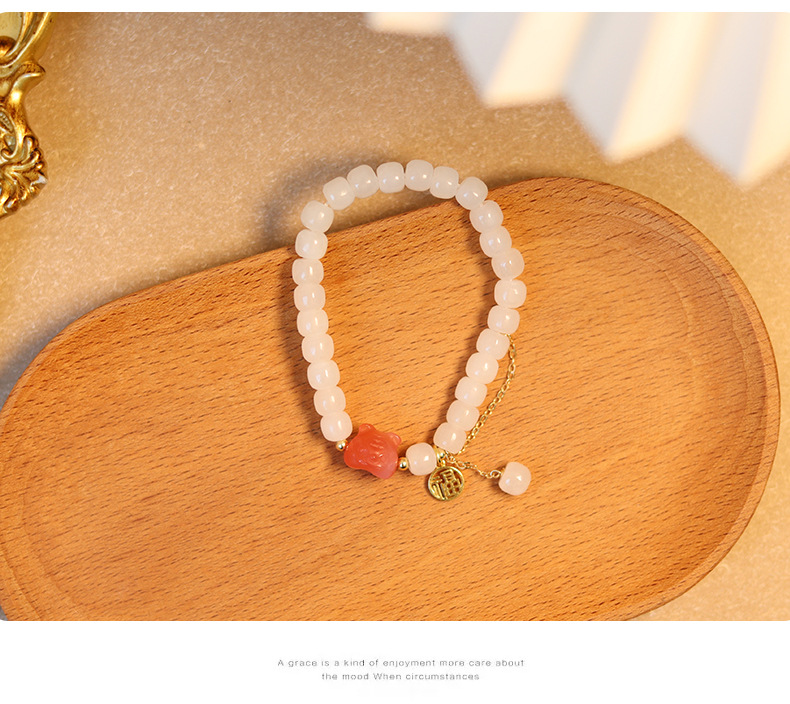Young Spirit Hetian Jade Light Luxury New South Red Tiger Bracelet Hetian White Jade DIY Blessing Card Beaded Bracelet Wholesale