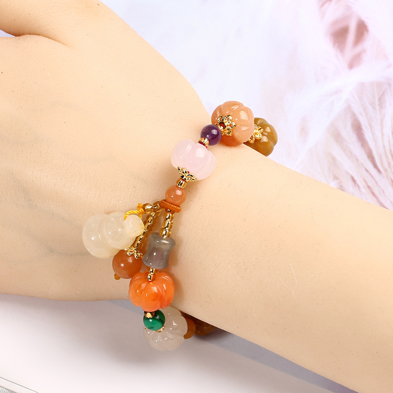 Original Natural Xinjiang Jinsi Jade Bracelet Auspicious Men and Women Couple Pumpkin Beads Bamboo Hanging Gourd Topaz Bracelet