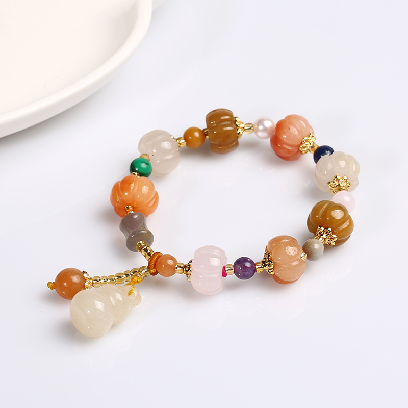 Original Natural Xinjiang Jinsi Jade Bracelet Auspicious Men and Women Couple Pumpkin Beads Bamboo Hanging Gourd Topaz Bracelet
