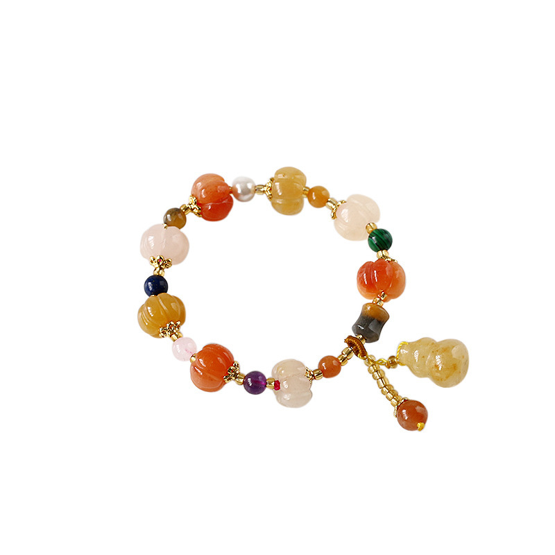 Original Natural Xinjiang Jinsi Jade Bracelet Auspicious Men and Women Couple Pumpkin Beads Bamboo Hanging Gourd Topaz Bracelet