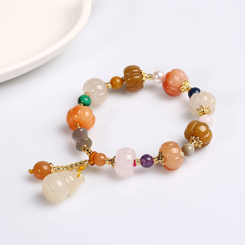Original Natural Xinjiang Jinsi Jade Bracelet Auspicious Men and Women Couple Pumpkin Beads Bamboo Hanging Gourd Topaz Bracelet