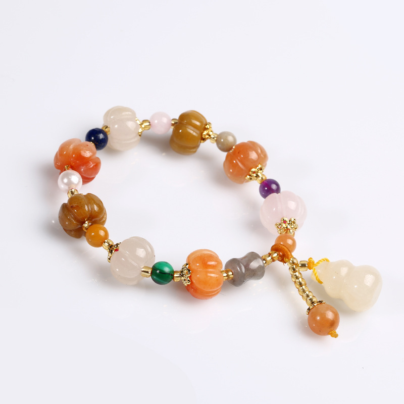 Original Natural Xinjiang Jinsi Jade Bracelet Auspicious Men and Women Couple Pumpkin Beads Bamboo Hanging Gourd Topaz Bracelet