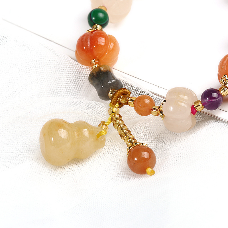 Original Natural Xinjiang Jinsi Jade Bracelet Auspicious Men and Women Couple Pumpkin Beads Bamboo Hanging Gourd Topaz Bracelet
