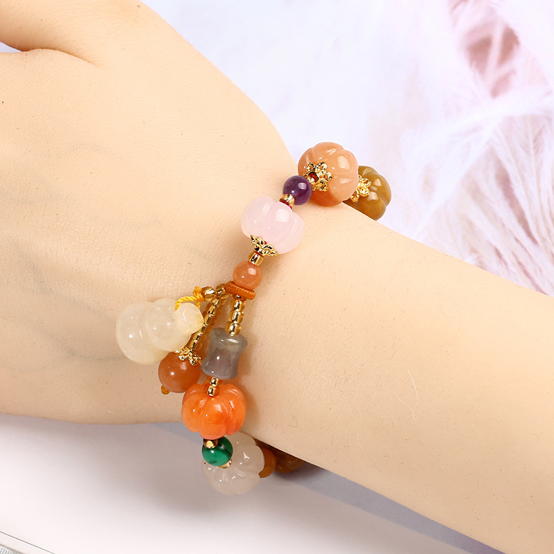 Original Natural Xinjiang Jinsi Jade Bracelet Auspicious Men and Women Couple Pumpkin Beads Bamboo Hanging Gourd Topaz Bracelet
