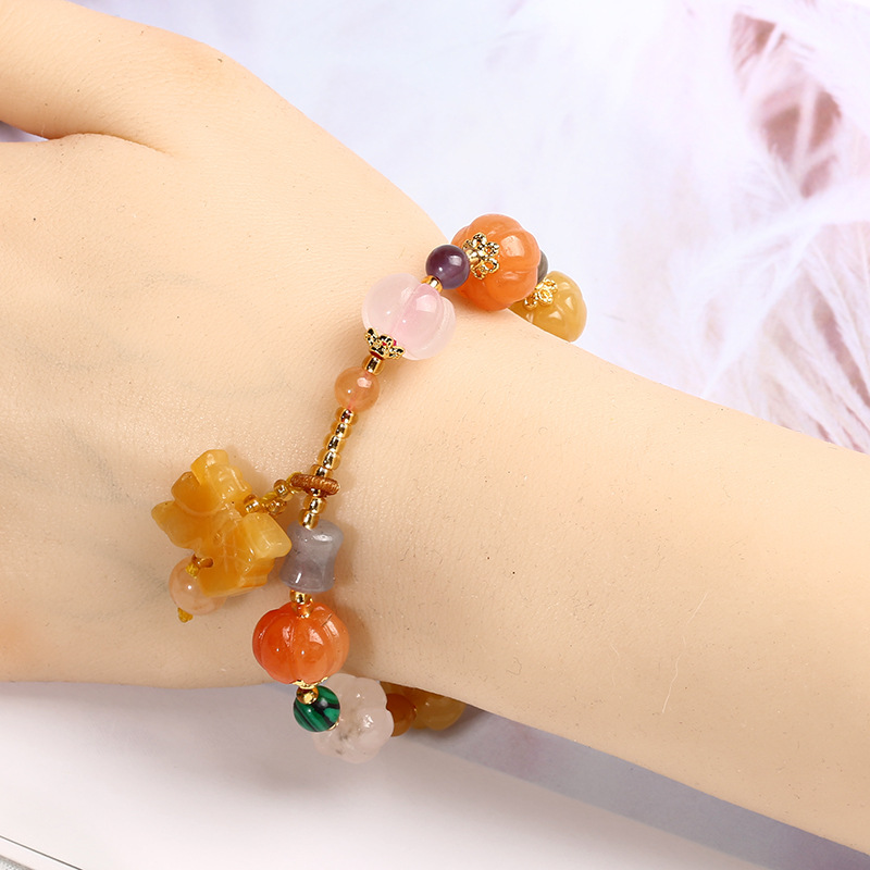 Original Natural Xinjiang Jinsi Jade Bracelet Auspicious Men and Women Couple Pumpkin Beads Bamboo Hanging Gourd Topaz Bracelet