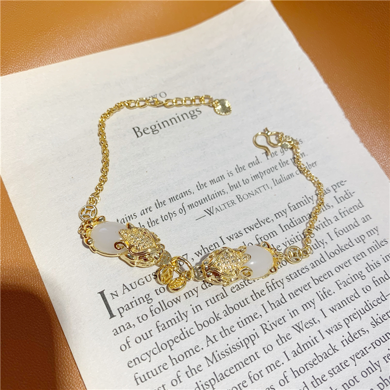 Money Drawing Pi Xiu Copper Coin Bracelet Vietnam Placer Gold Hand Jewelry Imitation 18K Yellow Gold Inlaid with Jade Bracelet for Women No Color Fading Money Drawing Pi Xiu Copper Coin Bracelet Vietnam Placer Gold Hand Jewelry Imitation 18K Yellow Gold Inlaid with Jade Bracelet for Women No Color Fading