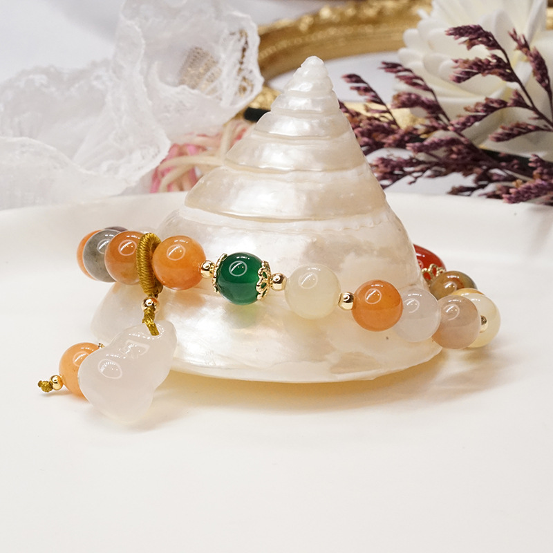 New Chalcedony Gourd Bracelet Women's Retro Chinese Style Ethnic Olivine Bracelet Simple Jinsi Jade Bracelet Wholesale