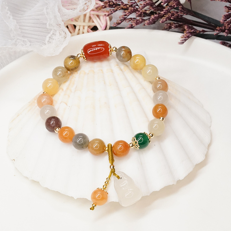 New Chalcedony Gourd Bracelet Women&#039;s Retro Chinese Style Ethnic Olivine Bracelet Simple Jinsi Jade Bracelet Wholesale
