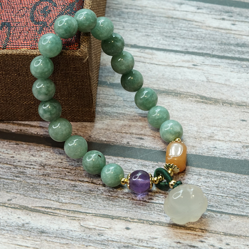 New Chalcedony Gourd Bracelet Women's Retro Chinese Style Ethnic Olivine Bracelet Simple Jinsi Jade Bracelet Wholesale