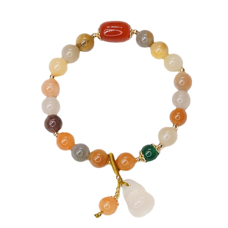 New Chalcedony Gourd Bracelet Women&#039;s Retro Chinese Style Ethnic Olivine Bracelet Simple Jinsi Jade Bracelet Wholesale