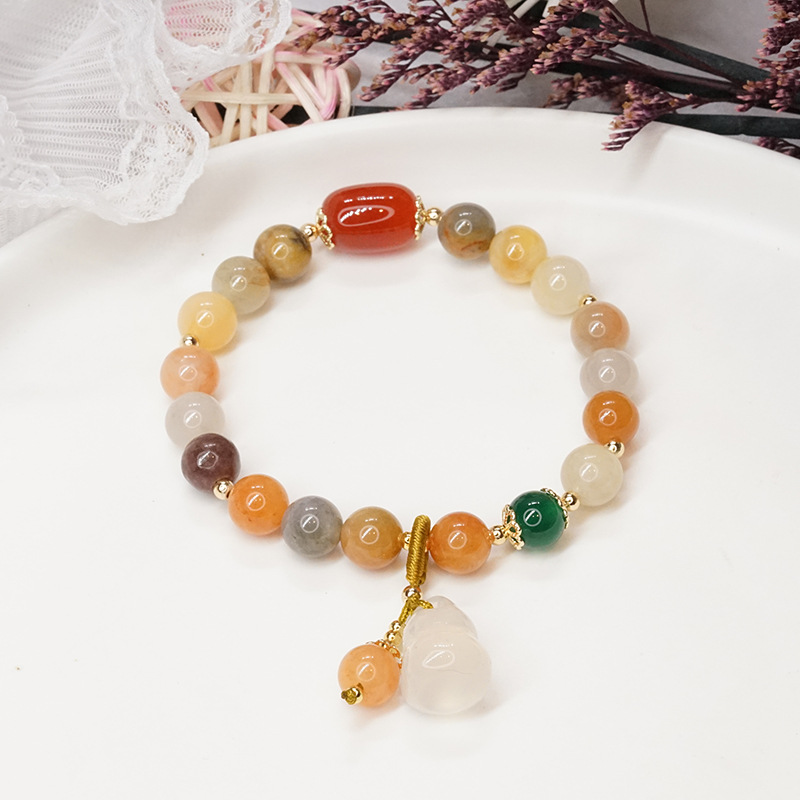 New Chalcedony Gourd Bracelet Women&#039;s Retro Chinese Style Ethnic Olivine Bracelet Simple Jinsi Jade Bracelet Wholesale