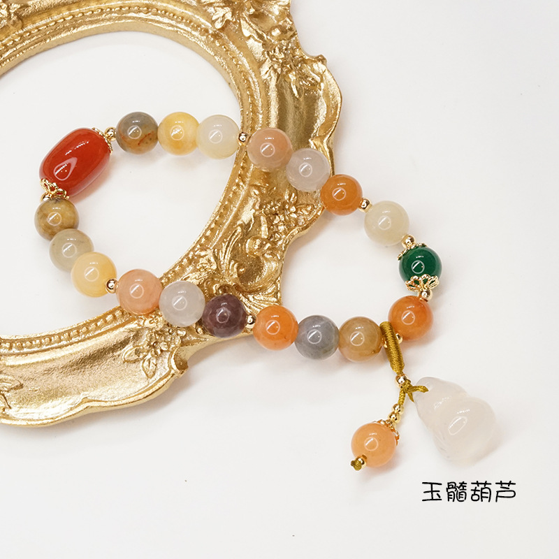New Chalcedony Gourd Bracelet Women&#039;s Retro Chinese Style Ethnic Olivine Bracelet Simple Jinsi Jade Bracelet Wholesale