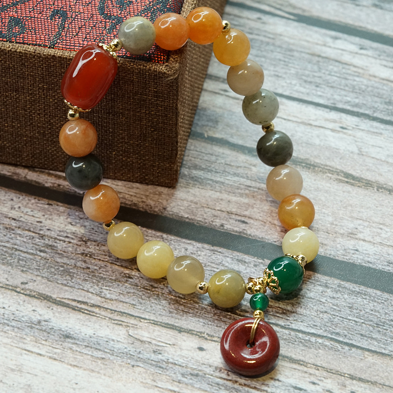 New Chalcedony Gourd Bracelet Women's Retro Chinese Style Ethnic Olivine Bracelet Simple Jinsi Jade Bracelet Wholesale