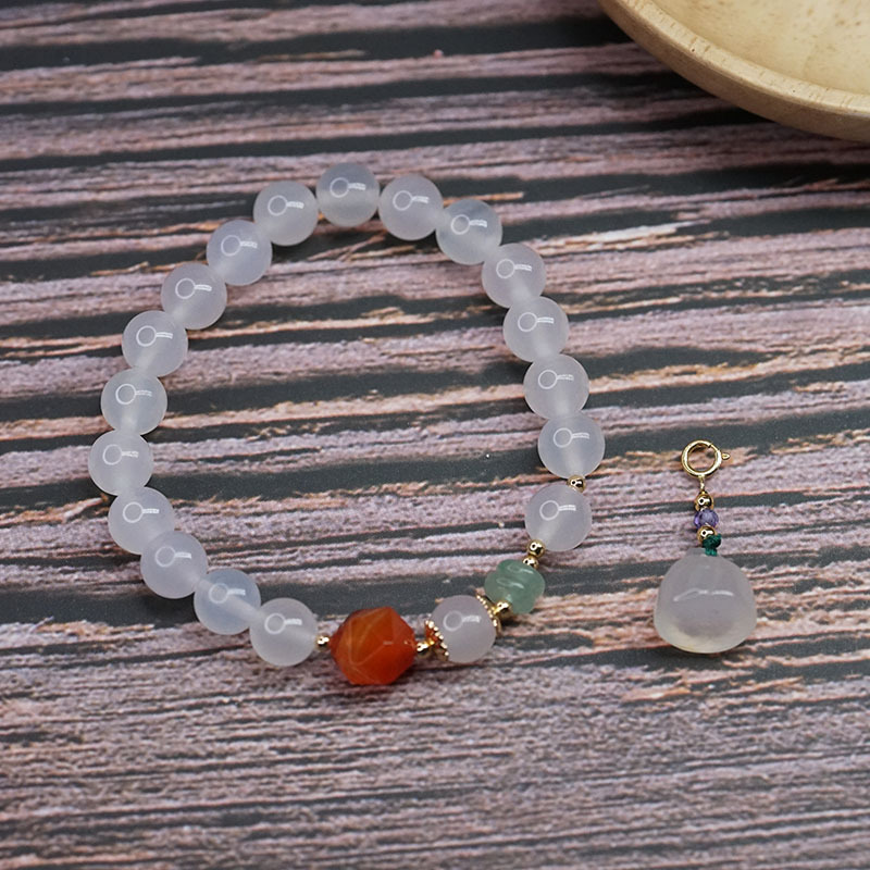 New Chalcedony Gourd Bracelet Women's Retro Chinese Style Ethnic Olivine Bracelet Simple Jinsi Jade Bracelet Wholesale