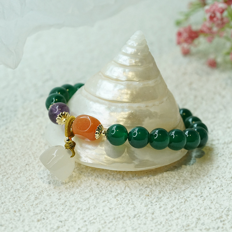 New Chalcedony Gourd Bracelet Women's Retro Chinese Style Ethnic Olivine Bracelet Simple Jinsi Jade Bracelet Wholesale