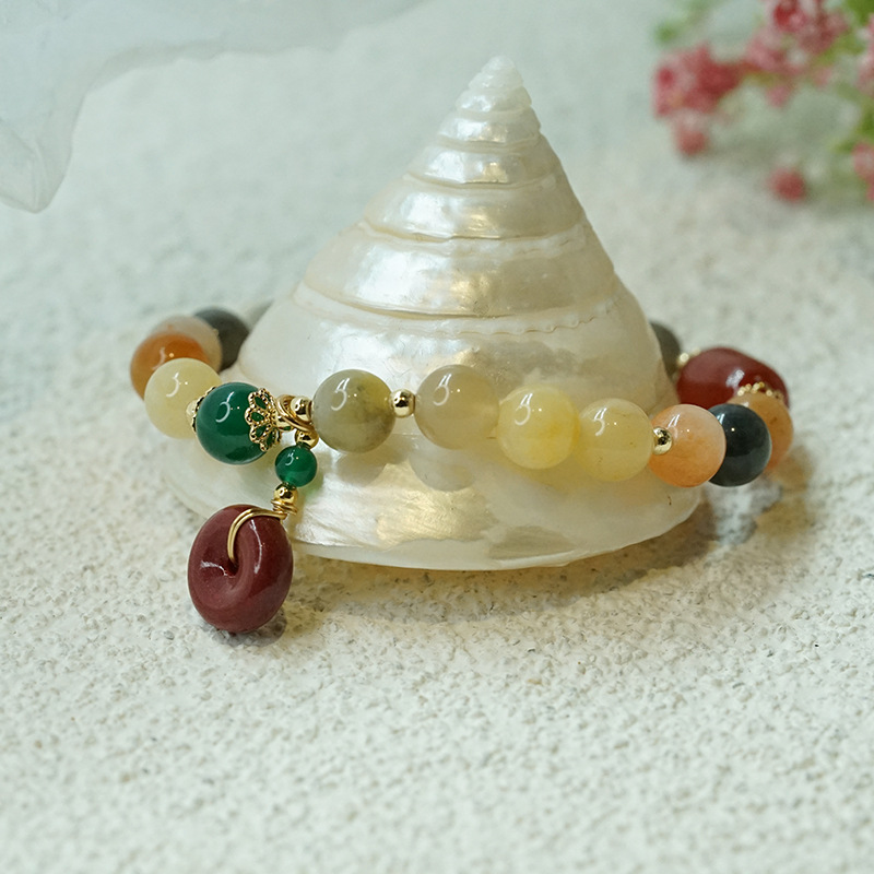 New Chalcedony Gourd Bracelet Women's Retro Chinese Style Ethnic Olivine Bracelet Simple Jinsi Jade Bracelet Wholesale