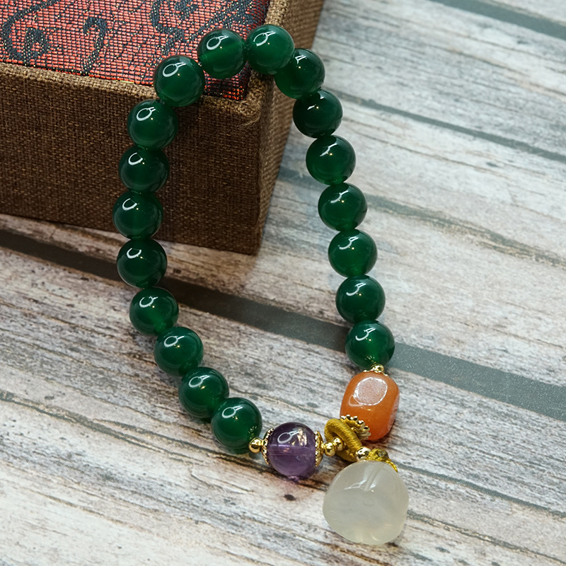 New Chalcedony Gourd Bracelet Women's Retro Chinese Style Ethnic Olivine Bracelet Simple Jinsi Jade Bracelet Wholesale