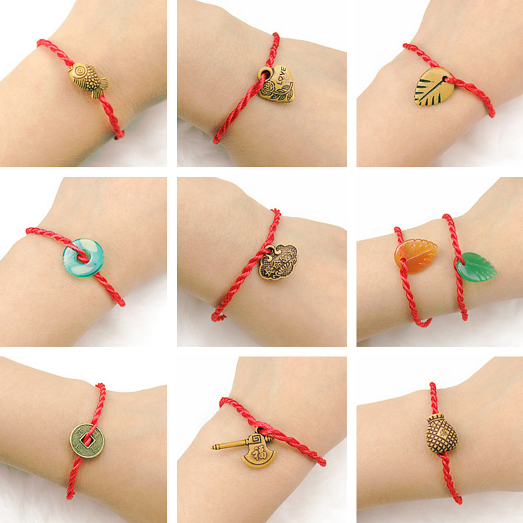 Peach Pit Imitation Jade Imitation Wood Braided Red Rope Bracelet Carrying Strap Activity Small Gift Wholesale Gift Hot Sale Zodiac Year of Birth Accessories