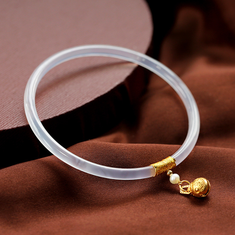 Swallowing Gold Beast Natural Chalcedony Jingle Bracelet Agate Bracelet Very Thin Strip Small Linglong Jade Bracelet Women&#039;s Jewelry
