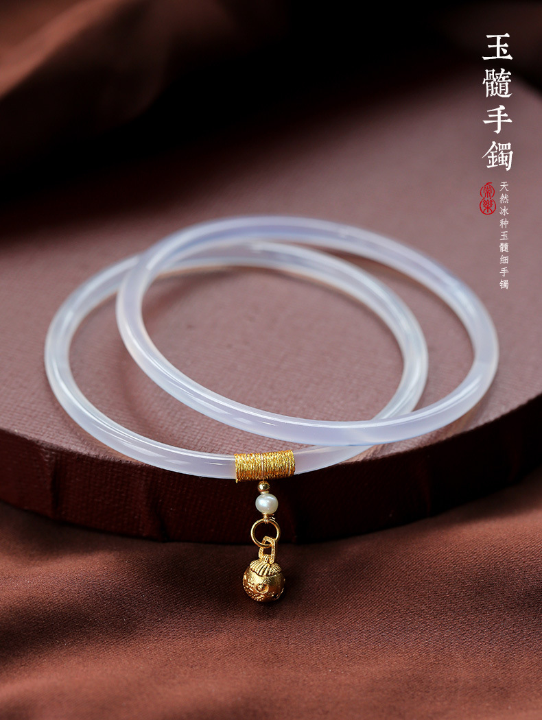 Swallowing Gold Beast Natural Chalcedony Jingle Bracelet Agate Bracelet Very Thin Strip Small Linglong Jade Bracelet Women's Jewelry
