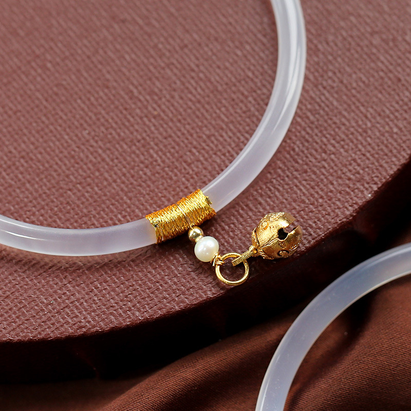 Swallowing Gold Beast Natural Chalcedony Jingle Bracelet Agate Bracelet Very Thin Strip Small Linglong Jade Bracelet Women's Jewelry