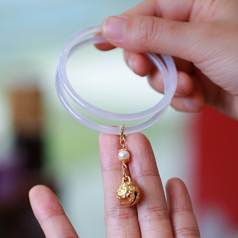 Swallowing Gold Beast Natural Chalcedony Jingle Bracelet Agate Bracelet Very Thin Strip Small Linglong Jade Bracelet Women's Jewelry