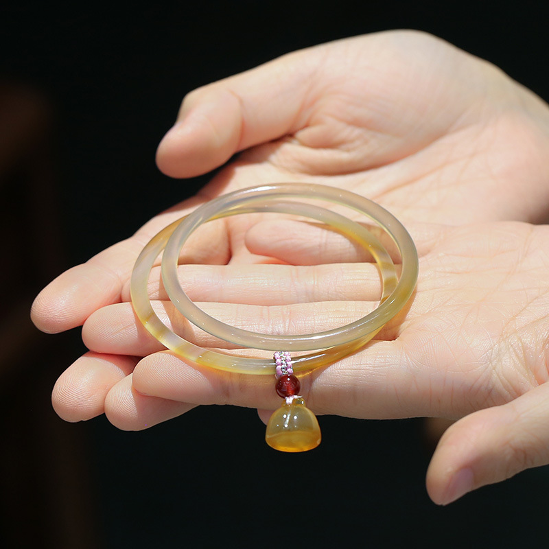 Swallowing Gold Beast Natural Chalcedony Jingle Bracelet Agate Bracelet Very Thin Strip Small Linglong Jade Bracelet Women's Jewelry
