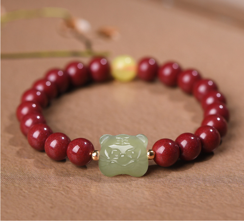 Year of Tiger Year of Fate Bracelet Women's Hetian Jade Chinese Zodiac Tiger Cinnabar Bracelet Ornament Gift Simple and Fresh Year of Tiger Year of Fate Bracelet Women's Hetian Jade Chinese Zodiac Tiger Cinnabar Bracelet Ornament Gift Simple and Fresh