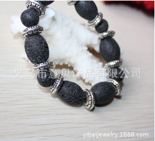 [YiBei Coral] Natural  volcano stone beads and barrel bead with alloybracelet volcano stone jewelry wholesale