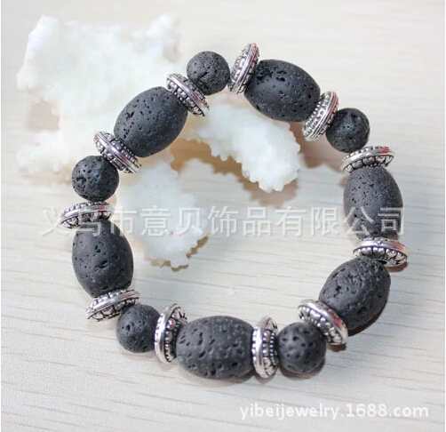 [YiBei Coral] Natural  volcano stone beads and barrel bead with alloybracelet volcano stone jewelry wholesale