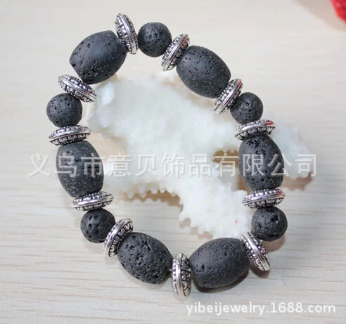[YiBei Coral] Natural  volcano stone beads and barrel bead with alloybracelet volcano stone jewelry wholesale