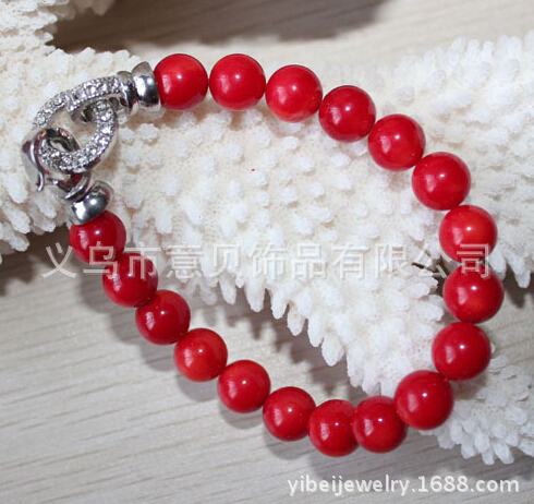 Natural red coral beads bracelets diamond CZ accessories round buckle bracelet Natural red coral beads bracelets diamond CZ accessories round buckle bracelet