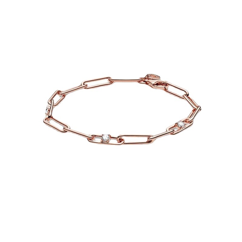 Pandora S925 Pure Silver Bracelet New Rose Gold Chain Ring Personalized Bracelet Fashion Inlaid Silver Bracelet Women