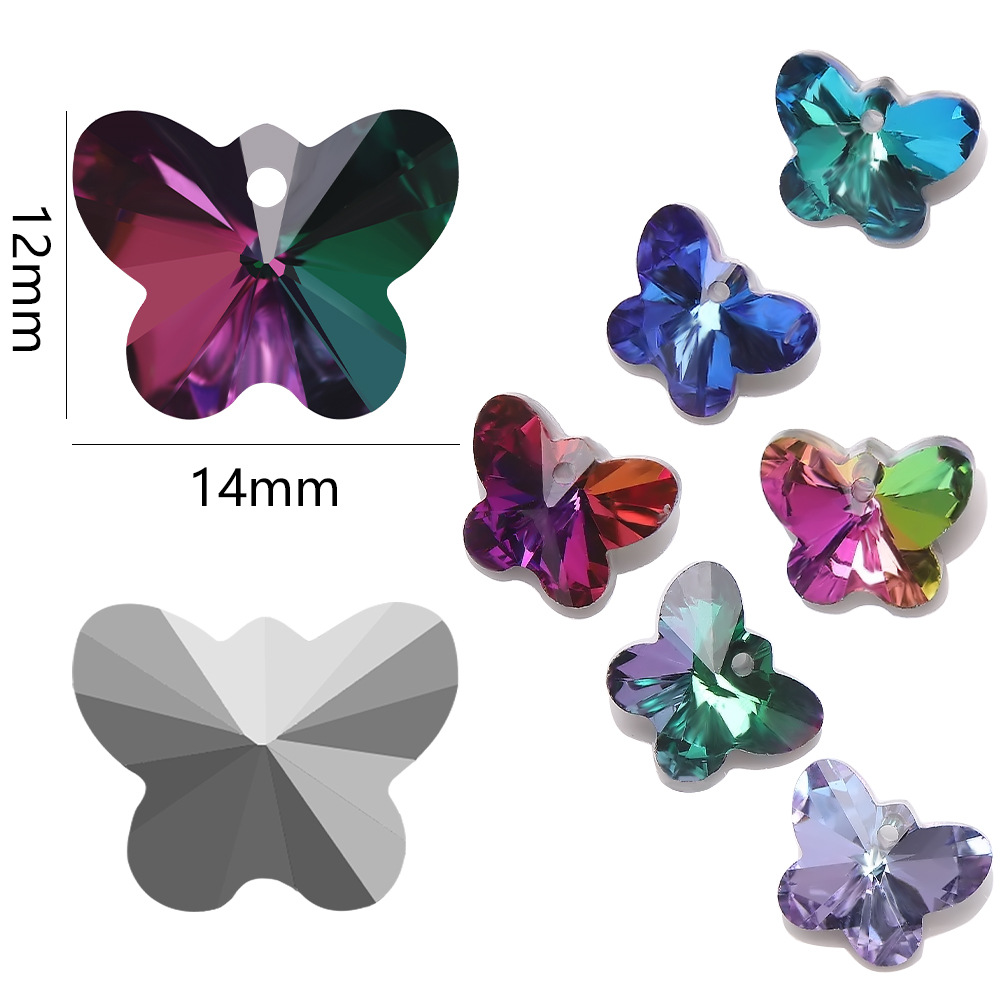 14mm Butterfly Crystal Pendant Color Pink Purple Glass Pendant DIY Hair Accessories Necklace Earrings Accessories Manufacturer