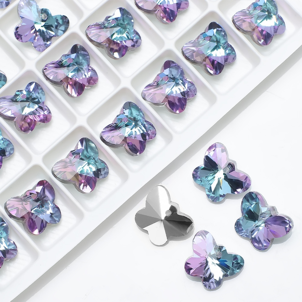 14mm Butterfly Crystal Pendant Color Pink Purple Glass Pendant DIY Hair Accessories Necklace Earrings Accessories Manufacturer