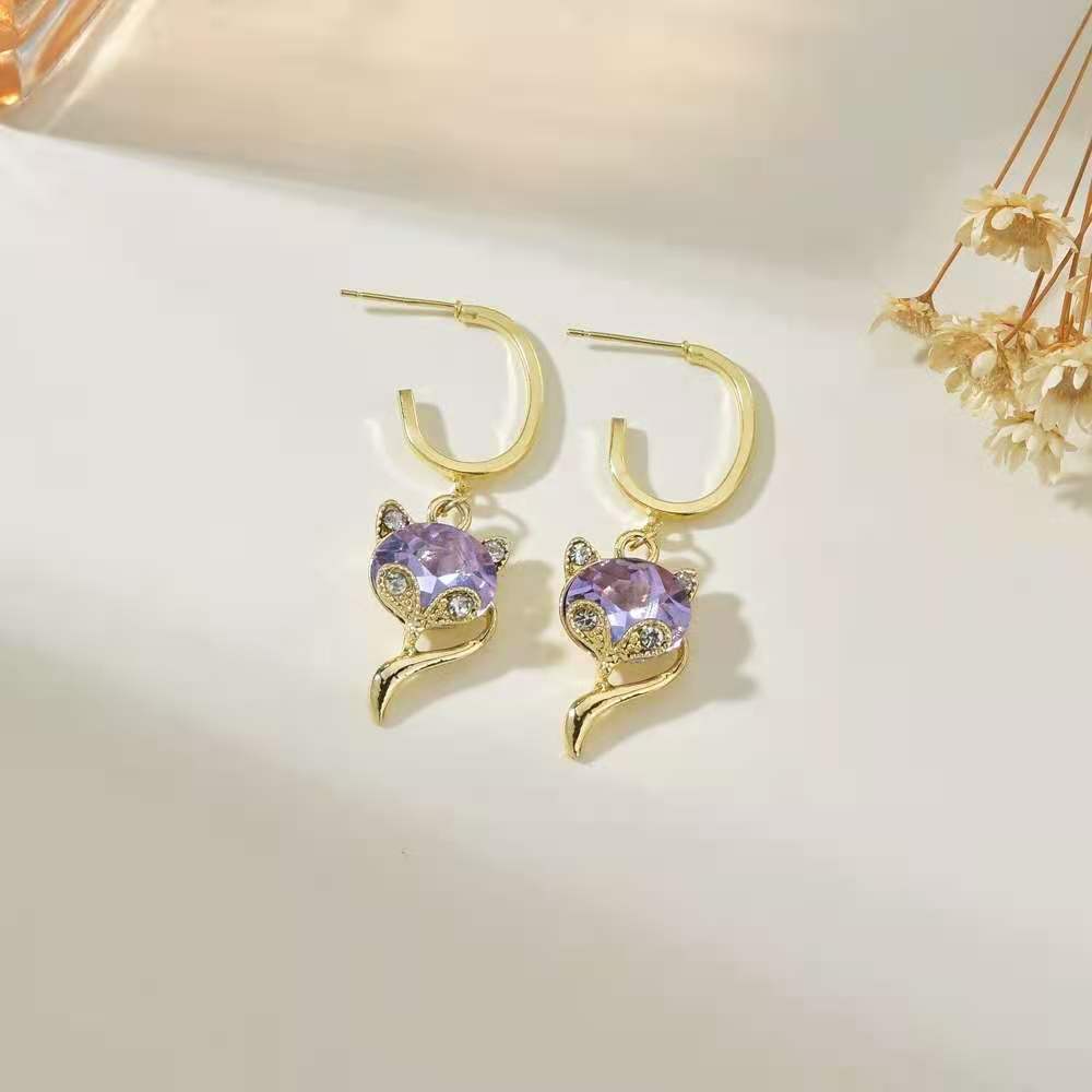 Amethyst Linghu Stud Earrings Crystal Charming Fox Sterling Silver Needle Purple Female Temperament New Fashion Freshess Earrings